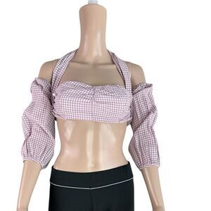 Honey Punch Purple & White Gingham Checkered Crop Top